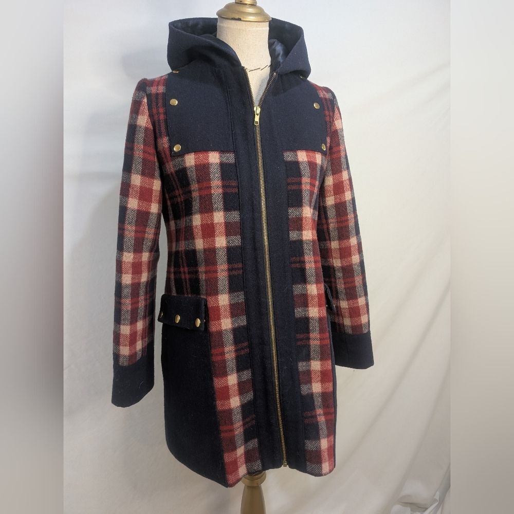 Madchen Navy/Red Plaid Wool Utility Jacket S Taylor Swift Zoey Deschanel - Picture 10 of 10